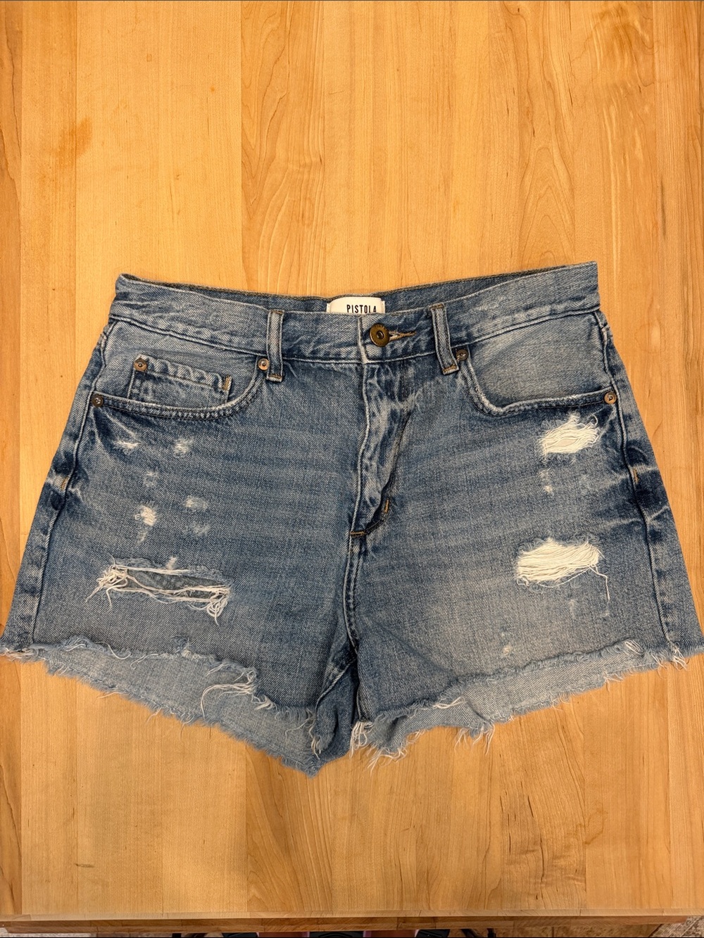 Pistola Ace High Rise 90s Cut Off Denim Shorts, Size 29